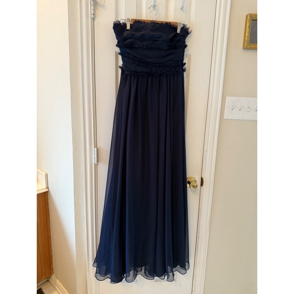 ML Monique Lhuillier Bridesmaids Navy Chiffon Strapless Gown Dress Size 6 - Picture 2 of 9